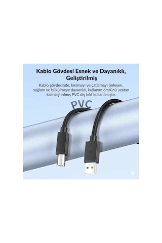 Type-a To Type-b Usb 2.0 Yazıcı Kablosu 5mtr Printer Tarayıcı, Fotokopi İçin Kare Uçlu Veri Kablosu