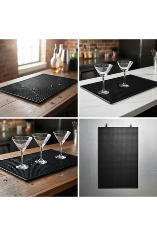 Lexroo Lüx Bar Matı 43x28 Cm Kaymaz Siyah Kauçuk Bar Ve Bulaşık Matı