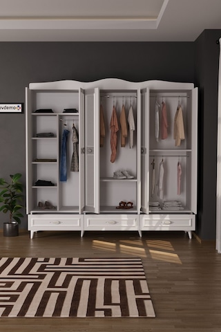 Luna 6 Kapaklı 3 Çekmeceli Aynalı Gardırop Beyaz
