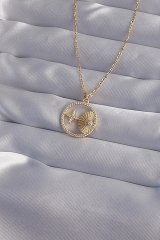 316l Çelik Zincir Gold Renk Zirkon Taşlı Yıldız Figürlü Oval Kolye 5886 Çok Renkli