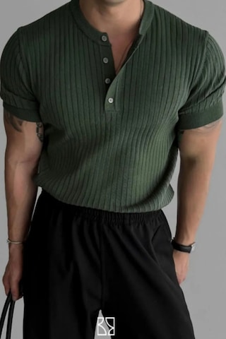 Erkek Hakim Yaka Düğmeli Triko T-shirt Haki