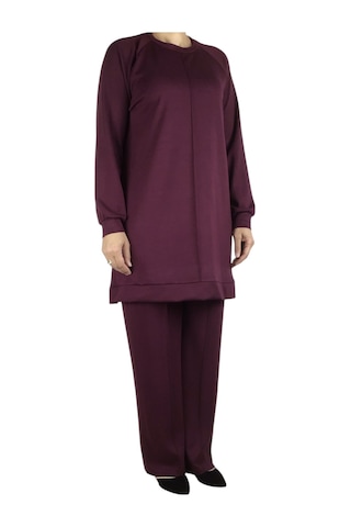 Kadın Tunik Önü Dikişli Altı Bantlı Pantolon Beli Lastikli Önü Dikişli İkili Takım Bordo
