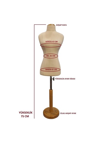 Keten Kumaş Süngerli 50 Eşel Okullar İçin Minyatür Terzi Mankeni