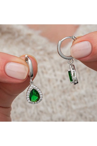 Artsmagazinmücevher Gümüş Yeşil Zirkon Taşlı Damla Kadın Küpe