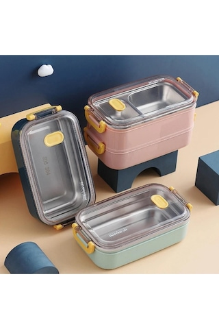 Vagonlife Bento Lunch Box Sefer Tası 2 Kat Taşıma Kulplu Çelik Ff367 Lacivert