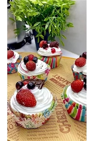 Renkli Kağıt Muffin Kek Kalıpları, 100 Adet Cam Çok Renkli Diğer