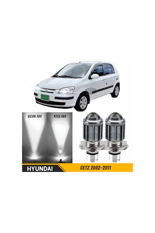 Hyundai Getz 2002 2011 Uyumlu Mercekli Far Ampulü Led Xenon Beyaz Renk Far Şimşek Etkili Csp Led Lamba Uzun Kısa 2 Adet Takım