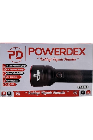 Powerdex Pd-6900 Zoomlu Şarjlı El Feneri 20w 2000 Lümen Siyah