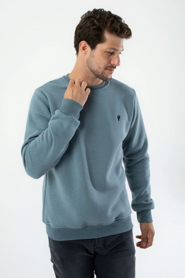Yxc Trend Maker Erkek Pamuklu Içi Polarlı Nakışlı Relaxed Erkek Sweatshirt Tek Üst Mint