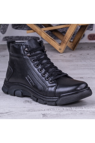 Ghattix Zatta Kışlık Hakiki Deri Erkek Bot Fermuarlı Siyah 001