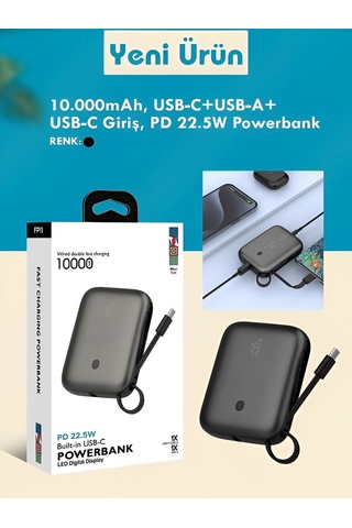 Çelikwork FP011 10000 mAh PD 22.5 W Taşınabilir Type-C Hızlı Telefon Şarj Powerbank