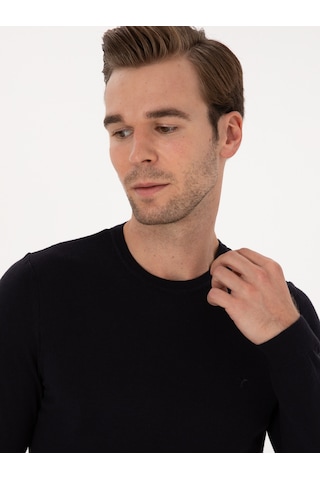 Cacharel Lacivert Slim Fit Pamuk Karışımlı Bisiklet Yaka Basic Triko Kazak