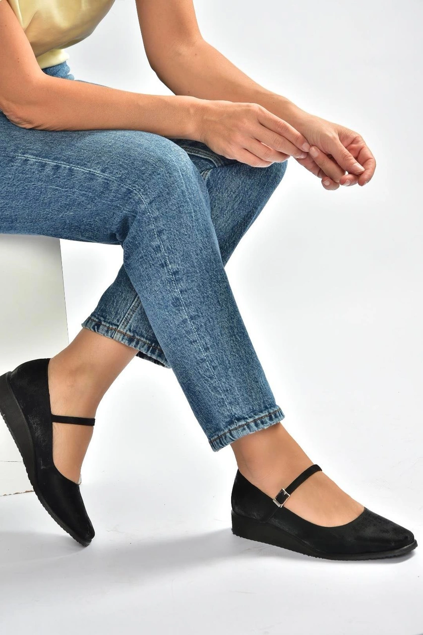 Fox Shoes V820203504 Siyah Kumaş Bantlı Günlük Kadın Ayakkabı Siyah-kumaş