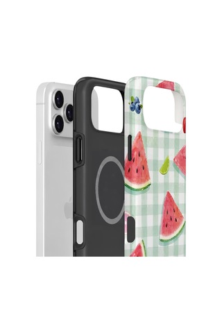 Apple iPhone Uyumlu 17 Pro Max Vorian Çift Katmanlı Magsafe Kılıf Watermelon Picnic Gingham