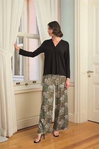 Aria's Closet Arias Closet Çiçek Yaprak Ve Etnik Desenli Uzun Kollu Pijama Takımı Siyah