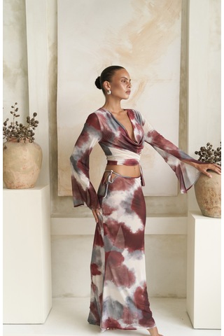 Mai Collection Mai Studios Co. Pnaisyonist Uzun Kol Bordo Crop Etek Takım Bordo
