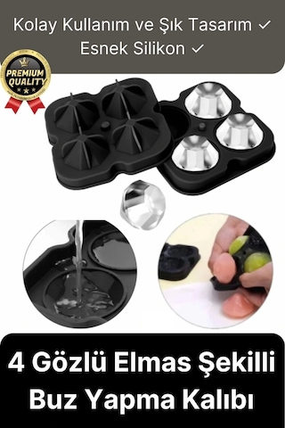Kolay Kullanım Şık Silikon 4 Gözlü Esnek Buzluk Bar Kokteyl İçecek Elmas Şekilli Buz Yapma Kalıbı Çok Renkli