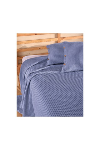 Tek Kişilik Örgü Desen Pike Yatak Örtüsü Seti 160x230 Cm Pike 50x70 Cm Yastık Soft Mavi