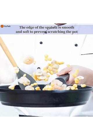 Qerhome Bambu Saplı Silikon Sıyırma Yan Spatula Siyah