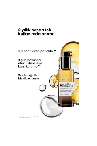 Absolut Repair Molecular Çift Fazlı Profesyonel Saç Bakım Yağı 90 Ml