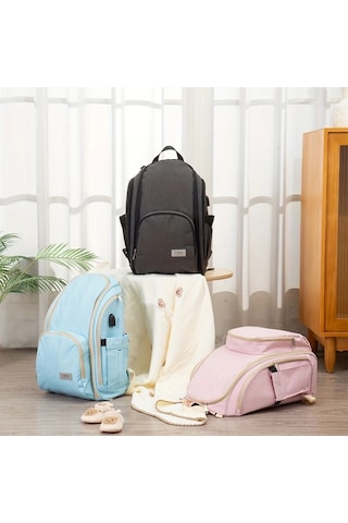 Wangxi Koyu Gri Yuksek Kaliteli Malzeme Cift Omuzlu Buyuk Kapasiteli Cok Fonksiyonlu Anne Cantasi Bebek Bezi Cantasi Koyu Gri