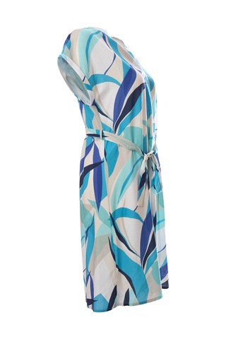 Canel Midi Boy Günlük Elbise - Kısa Kol, Kemerli, Desenli - Yazlık Çok Renkli