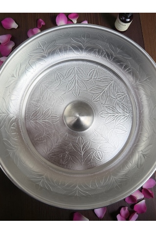 Hamam Tası İşlemeli Alüminyum Banyo Hamam Tası 20 Cm Gümüş