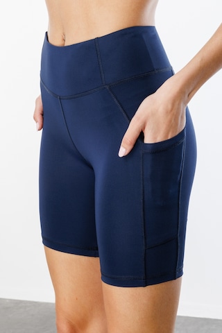 Yüksek Bel Toparlayıcı Çift Cepli Biker Şort Kısa Spor Tayt Kısa-tayt Lacivert