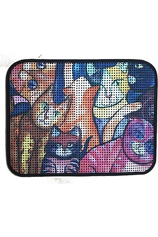 Petesia Kedi Tuvalet Önü Elekli Paspas 60x45 Cm Kedi Suratlar Desenli, Kaymaz Taban