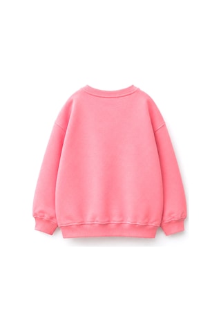 Monila Kız Çocuk 3 İplik Kumaş Pamuklu Hayvan Baskılı Sweatshirt Pembe
