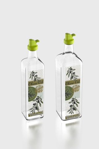 Renga Oslo Yeşil Kapaklı Desenli 750 Ml Ve 1000 Ml 2'li Cam Yağlık Seti 152012 Yeşil