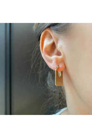 Kare Sedef Taşlı Çelik Küpe