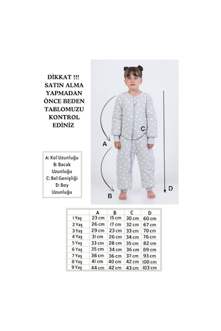 Kız Erkek Çocuk Kalın Elyaf Dolgulu Premium Kalite 2.5 Tog Desenli Uyku Tulumu Koyu Gri - Beyaz