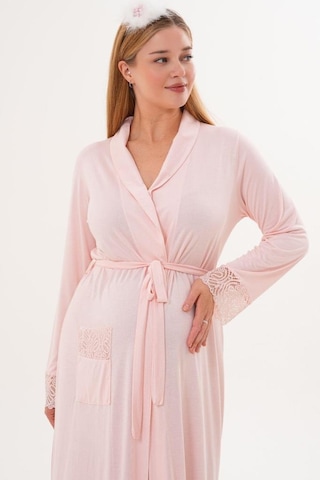 Mecit Pijama Mecit 6306 Pudra Kadın Uzun Kollu Uzun Sabahlık Pudra