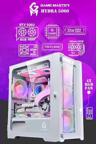 Game Master Hydra 5060 i5-12400F 32 GB 1 TB RTX5060 Free Dos Masaüstü Oyuncu Bilgisayarı