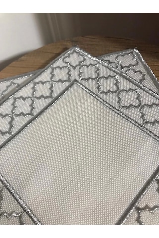 Nivemeshome Fas Nakışlı Gümüş Kare 6 Adet Keten Kokteyl Peçetesi Kahve Yanı Sunumluk Gümüş