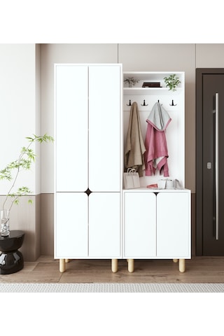 Padova Portmanto Vestiyer Ayakkabılık 6 Kapaklı 4 Askılı Beyaz