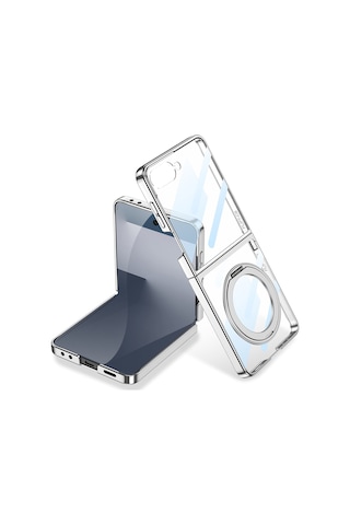 Nourthkiingdom Galaxy Uyumlu Z Flip 7 M-safe Şarj Özellikli Zore Kıpta Kpt-02 Standlı Kapak - Siyah Siyah