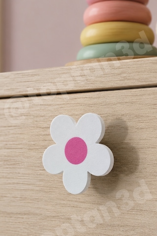 8 Adet - Pembe Papatya Dolap Kulpu - Çocuk Odası Kulp, Papatya Kulp - 5 Cm - Kulp Vidası Dahildir Sarı