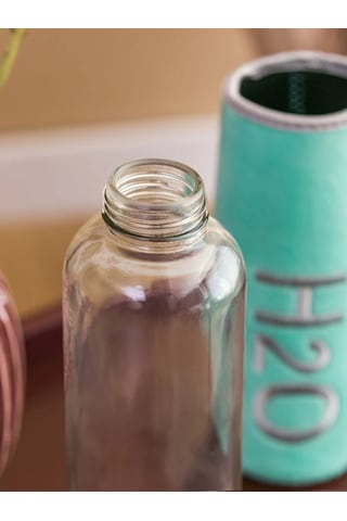 H2o Peluş Kılıflı Cam Matara 600 Ml Turkuaz