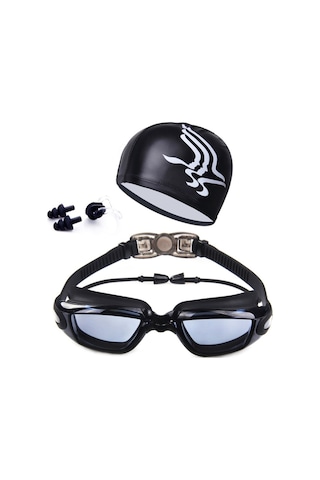 Cbtx Global Yüzme Şapkalı Su Geçirmez Buğu Yapmaz Yüzme Gözlüğü - Siyah