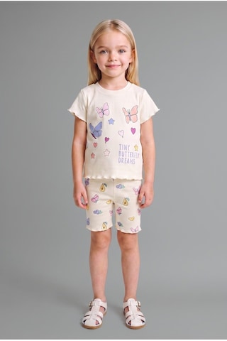 Defacto Baskılı Kıvırcık Kenarlı Fitilli Kaşkorse Şortlu 2li Pijama Takımı Kız Bebek H9310a526smwt46 Beyaz-wt46