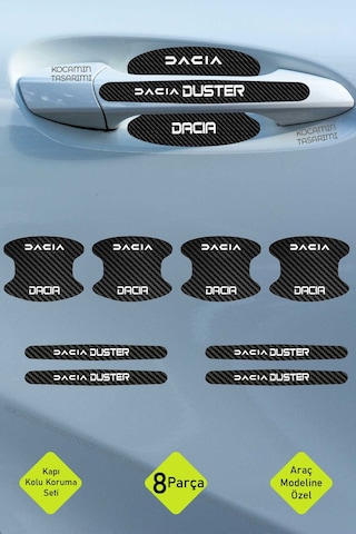 Dacia Duster Kapı Kolu Koruma Karbon Desenli Duster Serisi İçin 8 Parça Beyaz Yazılı Folyo Seti
