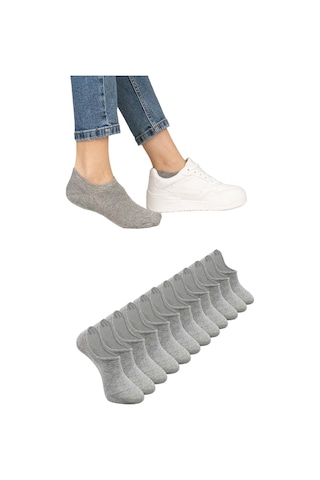 Ozzy Socks 12 Çift Kadın Gri Bambu Görünmez Sneaker Spor Ayakkabı Çorabı Gri