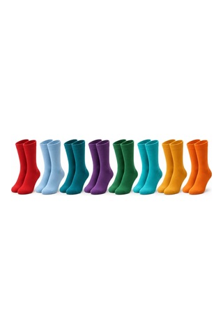 Womanandkids Wak Unisex Renkli Çorap 8'li Set Günlük Rahat Esnek Uzun Soket Çorap Canlı Renkler Yumuşak Konforlu Seti Çok Renkli