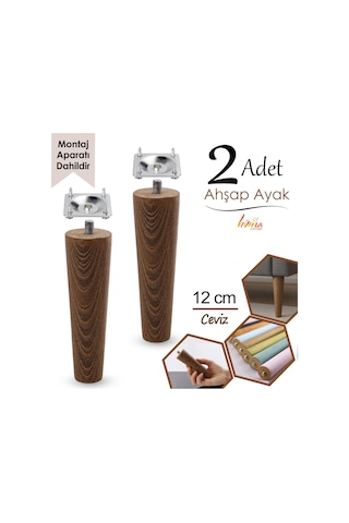 2 Adet Ahşap Ayak 12 Cm Ceviz M8 Civatalı Bağlantı Aparatlı Dolap Mobilya Koltuk Kanepe Destek Ayağı Ayakları Ceviz