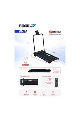Fegel FG-10 FitShow Destekli 12 Programlı Bluetooth Katlanabilir Koşu & Yürüyüş Bandı