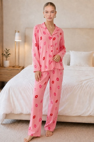 Womanandkids Night Pembe Kadın Dudak Desenli Pijama Takımı 4677