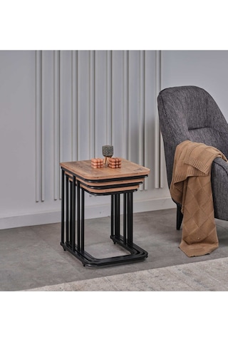 Sehpol Vera Demonte Zigon Sehpa Tekerlekli 3 Lü Siyah Atlantik Çam