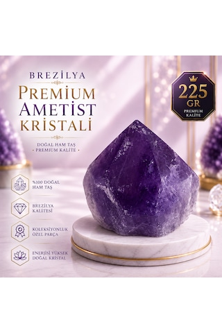 Premium Brezilya Ametist Kristali %100 Doğal Faset Kesim Dekoratif Kristal Taş 225 Gr